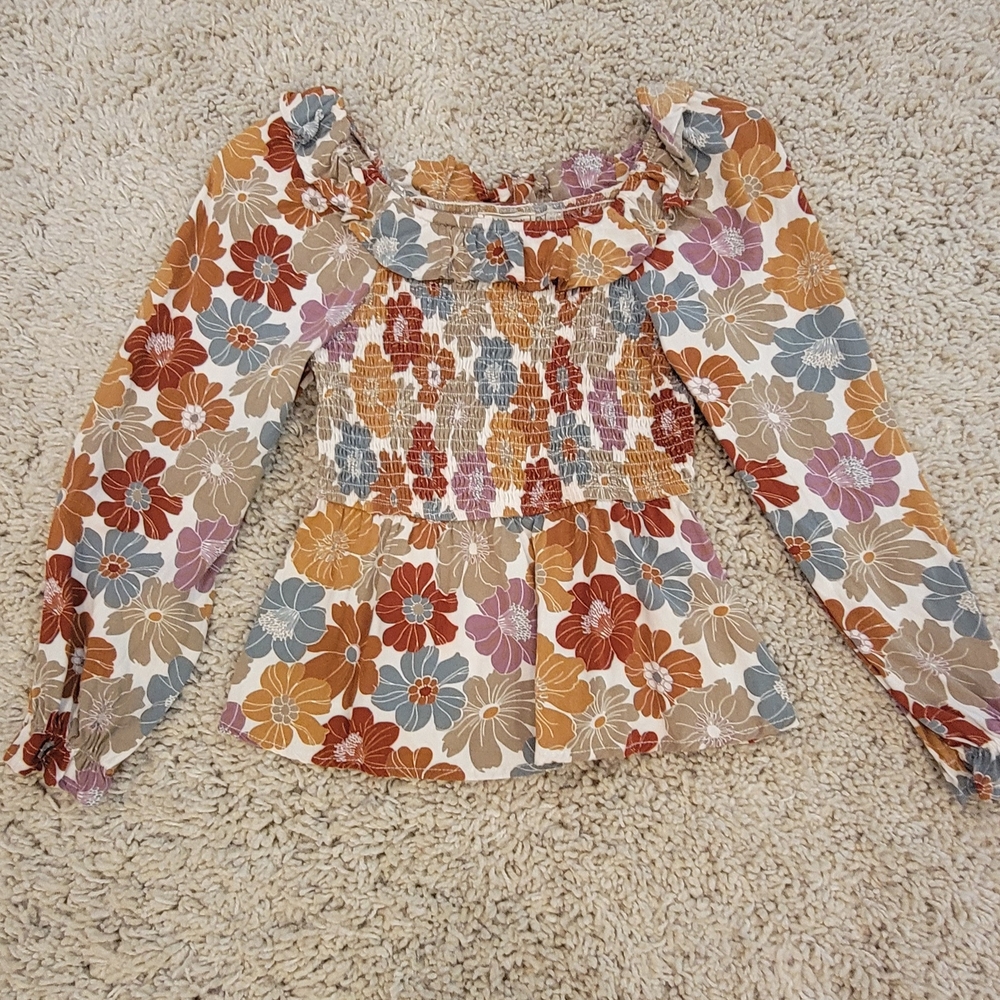 Hayden Orange Blue Smocked Peplum Blouse